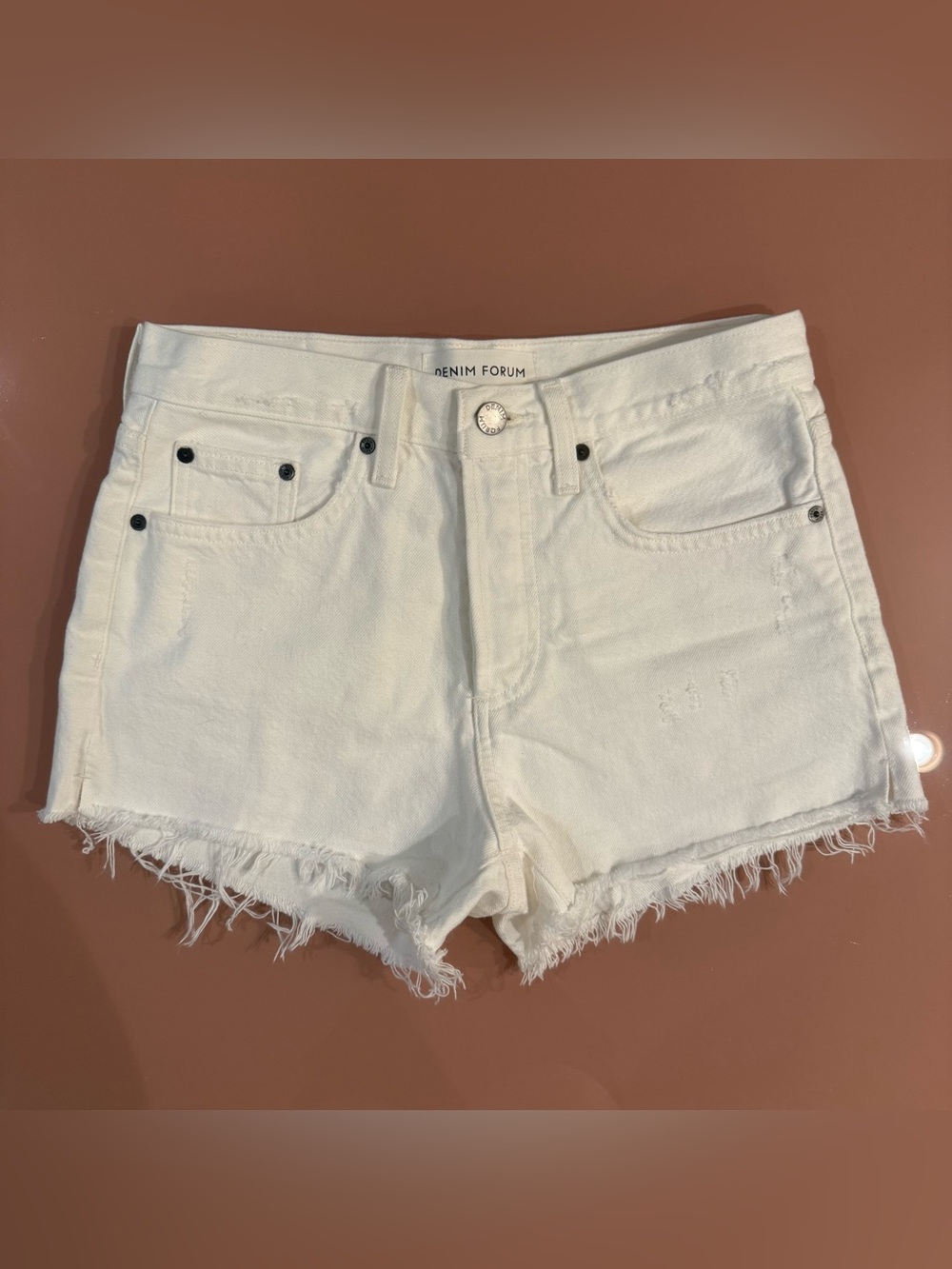 White “The Yoko Short” Jean Shorts by Denim Forum